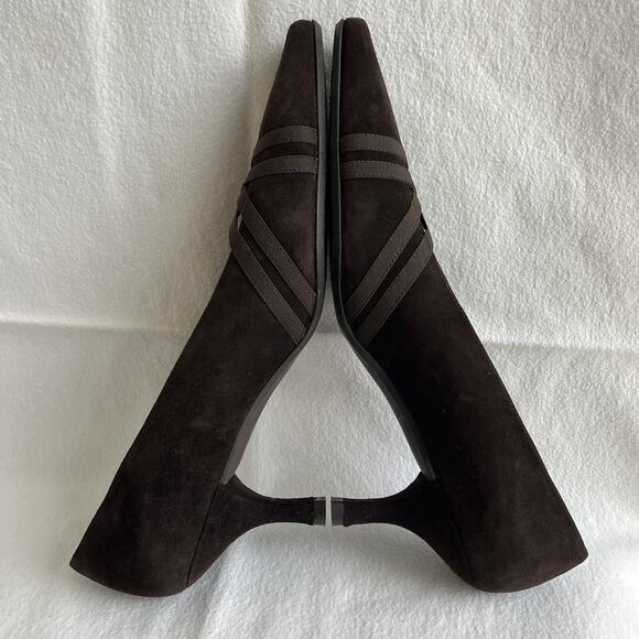 Stuart Weitzman brown genuine suede pumps criss cross detail, Size 10 M, NWOB - Picture 5 of 11